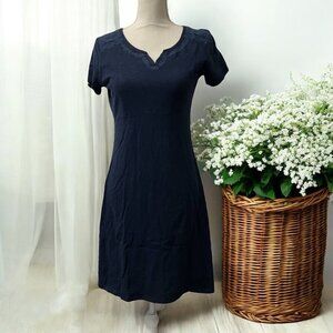 LL Bean Navy‎ Blue Embroidered Short Sleeve Shift Dress Size XS